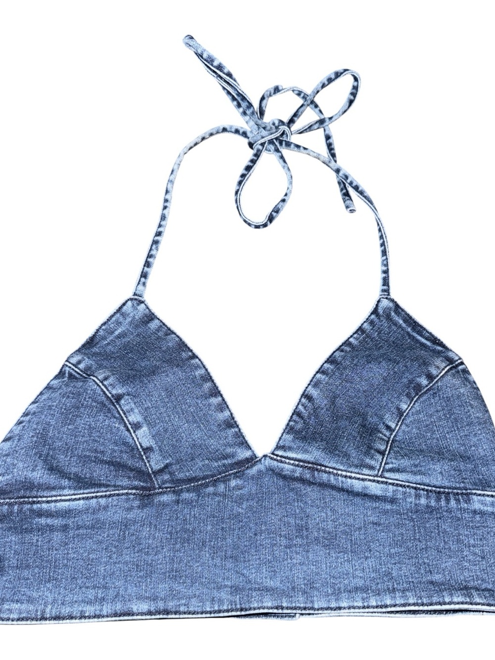 Show Me Your MuMu Blue Denim Halter Crop top